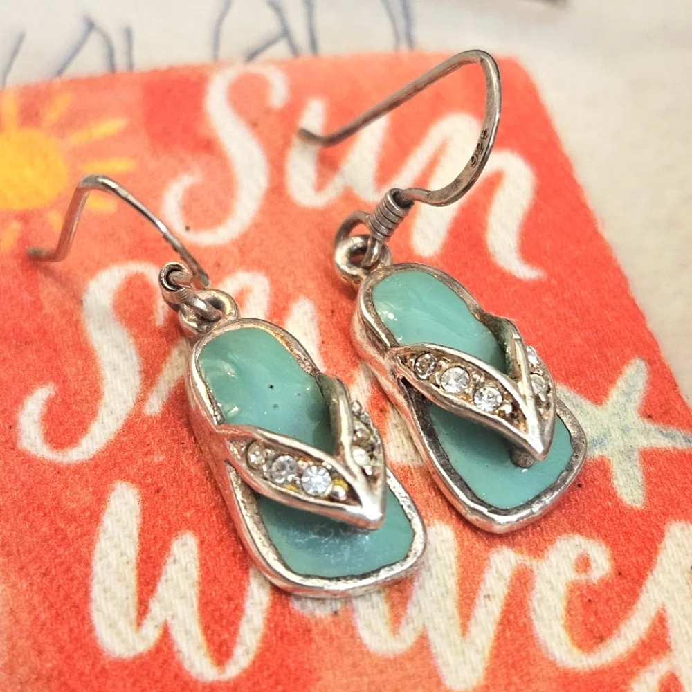 Flip Flop 925 Cz Earrings Sterling Silver Sandal Earrings